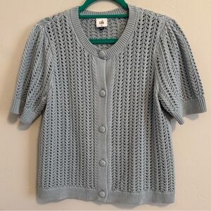 Cabi #6238 Doris Light Blue Knit Sweater, Short Sleeve Cardigan Sz. M